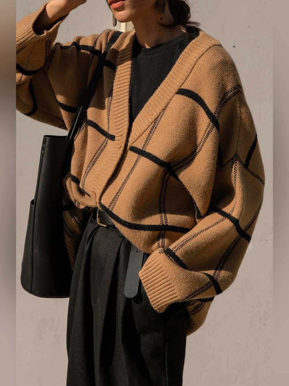 OAK + FORT OVERSIZED PLAID CARDIGAN - PTP 21 inch